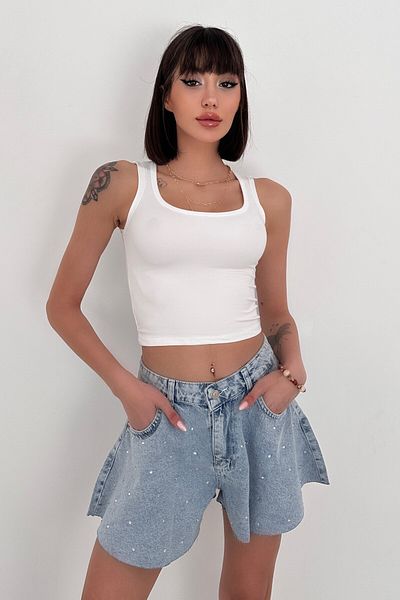 New Now ȚESĂTURĂ MODAL Gât în ​​U SUCHEȚĂ ÎNCHISĂ SPATE CROP BODY