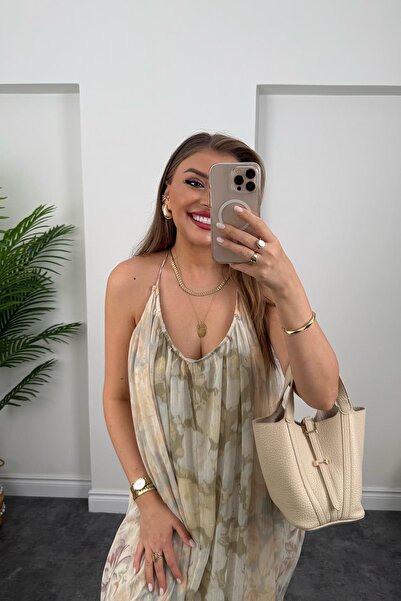 LİSAA BUTİK PREMIUM SERİ PATCHWORK TASARIM ASKILI DÖKÜMLÜ SALAŞ ELBİSE