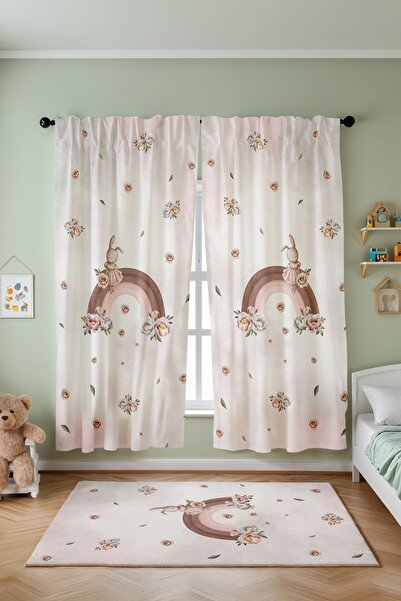 EVPANYA Παιδική κουρτίνα φόντου με μοτίβο λουλουδιών κουνελιού στο ουράνιο τόξο (Τιμή μονής πτερύγιο)