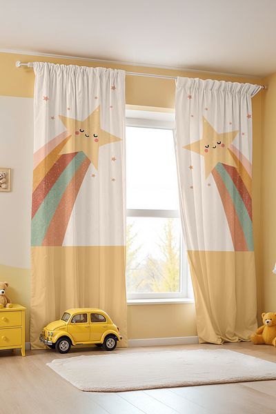 EVPANYA Shooting Star Patterned Children's Baby Room Background Curtain (Single Wing Pricing)