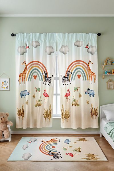 EVPANYA Rainbow Nature Safari Patterned Children's Baby Room Background Curtain (Single Wing Pricing)