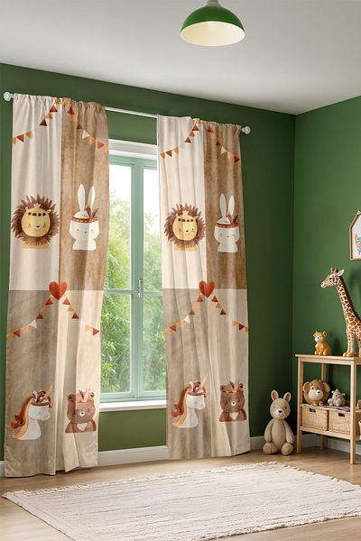 EVPANYA Red Skin Animals Patterned Children's Baby Room Background Curtain (Single Wing Pricing)