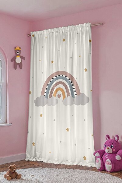 EVPANYA Κουρτίνα φόντου παιδικού δωματίου με απλό παστέλ μοτίβο ουράνιου τόξου (τιμή μονής πτερύγιο)