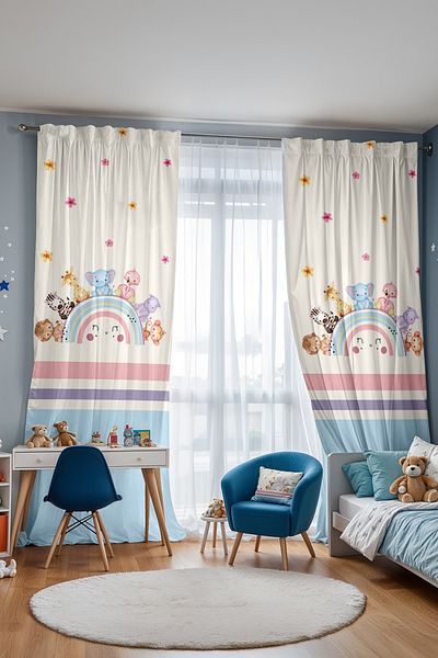 EVPANYA Colorful Smiling Rainbow Animals Patterned Children's Baby Room Background Curtain (Single Wing Pricing)