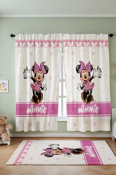 EVPANYA Cute Minnie Patterned Children's Baby Room Background Curtain (Single Wing Pricing)