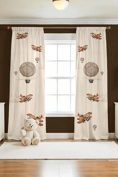 EVPANYA Airplane Balloon Adventure Patterned Children's Baby Room Background Curtain (Single Wing Pricing)