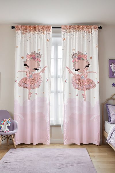 EVPANYA Golden Dress Ballerina Patterned Children's Baby Room Background Curtain (Single Wing Pricing)