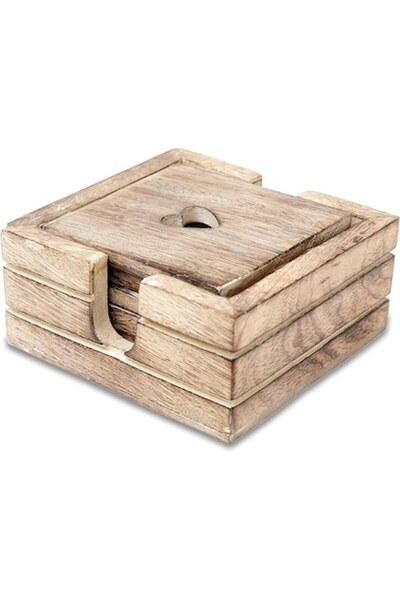 OEM Set 6 suporturi pentru pahare, din lemn, cu suport inclus, design în form...