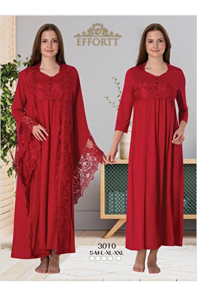 EM&FA TEKSTİL Maternity Lace Detailed Nightgown Dressing Gown Set
