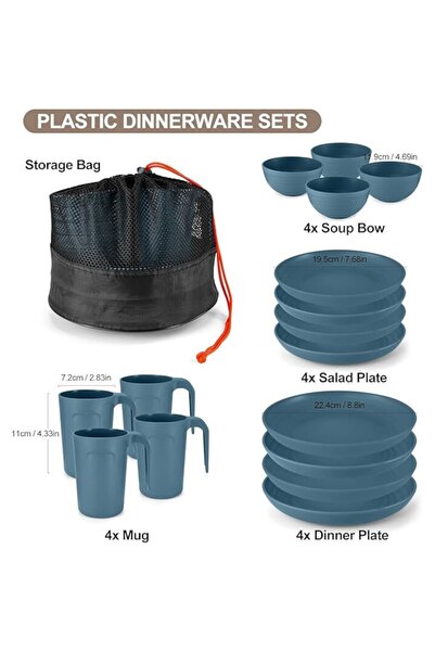 Odoland Set de tacâmuri pentru camping, 16 piese, fără BPA, albastru