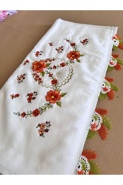 TUTUYA TEXTIL Handcrafted Needlepoint Embroidered Lace Dowry 50X90Cm Hand Face Towel