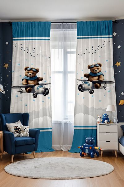 EVPANYA Cortina de fundal pentru camera bebelusului pentru copii cu model de ursuleti gri (pret cu o singura aripa)