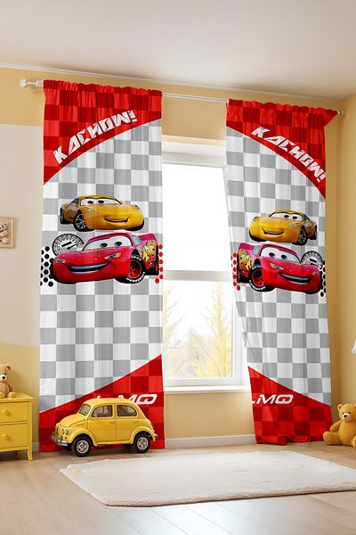 EVPANYA Lmq Mcqueen Patterned Children's Baby Room Background Curtain (Single Wing Pricing)
