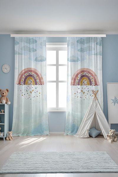 EVPANYA Blue Cloudy Flower Oily Rainbow Pattern Παιδική κουρτίνα φόντου βρεφικού δωματίου (Τιμή μονής πτερύγιο)