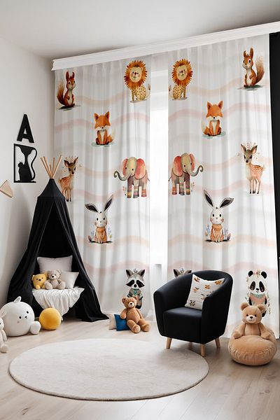 EVPANYA Cute Forest Animals Patterned Children's Baby Room Background Curtain (Single Wing Pricing)