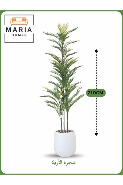 MARIA HOMES Artificial Areca Palm Tree 210 cm – Tall Decorative Plant with White Pot
