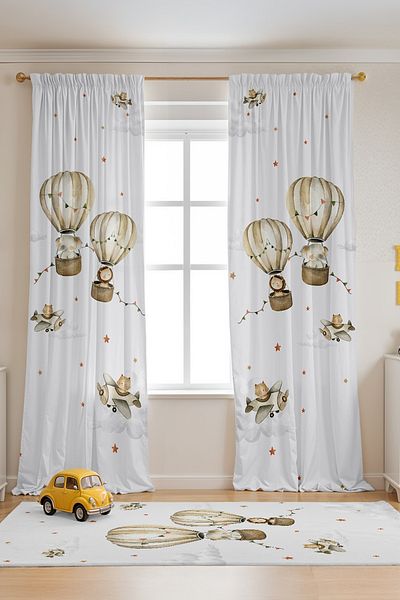 EVPANYA Flying Adventurer Animals Patterned Children's Baby Room Background Curtain (Single Wing Pricing)