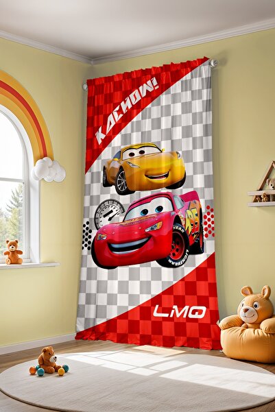 EVPANYA LMQ Mcqueen Desenli Çocuk Bebek Odası Fon Perde (Tek Kanat Fiyatlandırma)