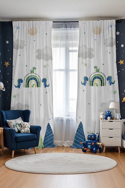 EVPANYA Rainbow Dinosaur Safari Patterned Children's Baby Room Background Curtain (Single Wing Pricing)