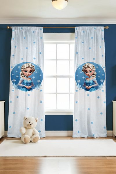 EVPANYA Blue Little Elsa Patterned Children's Baby Room Background Curtain (Single Wing Pricing)