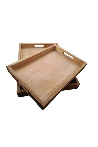 OEM Set 2 Serving Trays Made of Wood with Handle 40x30cm