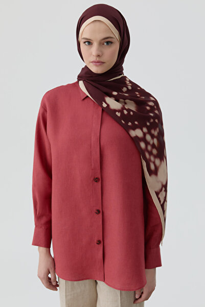 Tuğba Ters Kapamalı Keten Gömlek - Mercan