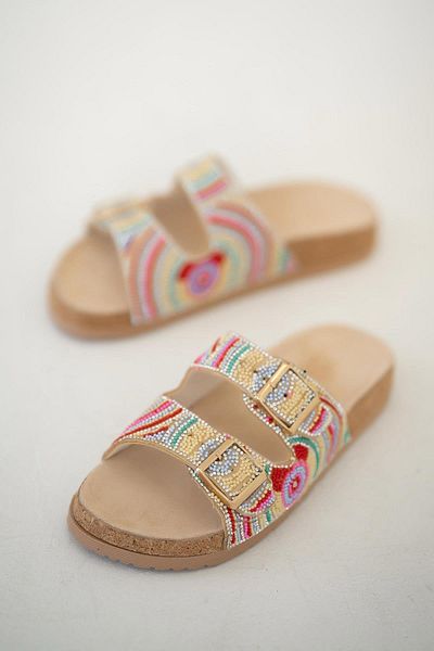 Parponi Γυναικείες παντόφλες Lesya Stone Buckle Μπεζ