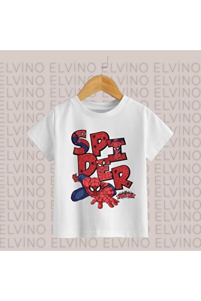 Elvino تيشيرتات قطنية بيضاء برقبة دائرية مطبوعة من سبايدر مان للفتيات/الأولاد