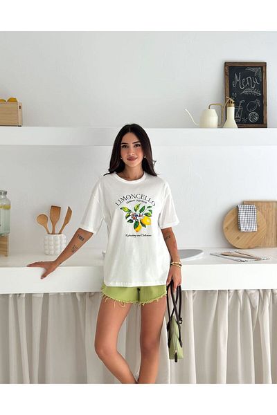 enmodaiçgiyim Γυναικείο μπλουζάκι με στάμπα από 100% βαμβάκι – πολύχρωμα καλοκαιρινά μοτίβα