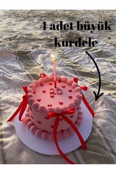 Fiyonks Atölye Bow Ribbon on Cake Balloon 4 Large Ribbons + 20 Small Ribbon Decorations