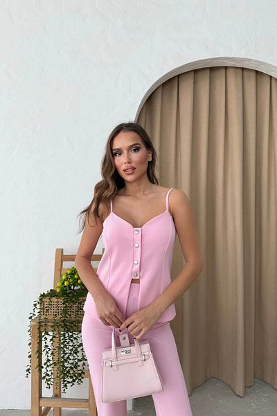 MOZENA Strap Button Detail Vest and Pants Double Set