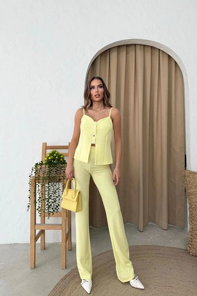 MOZENA Strap Button Detail Vest and Pants Double Set