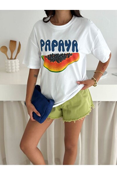 enmodaiçgiyim Γυναικείο μπλουζάκι με στάμπα από 100% βαμβάκι – πολύχρωμα καλοκαιρινά μοτίβα