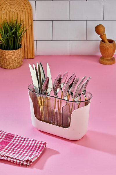 Espas Home Suport pentru linguri cu 3 compartimente cu sită - roz