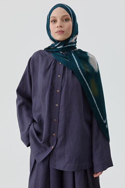 Tuğba Yandan Yırtmaçlı Gömlek - İndigo