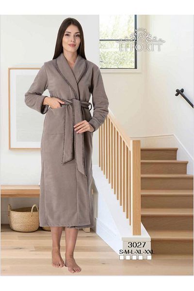 EM&FA TEKSTİL 100% Cotton Fleece Dressing Gown with Belt Detail