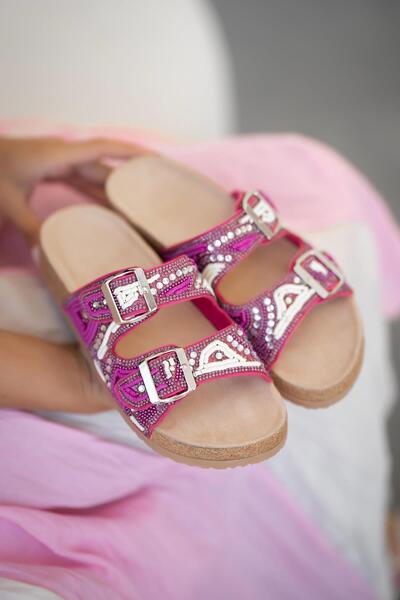 Parponi Capri Stone Buckle Women's Slippers Fuchsia