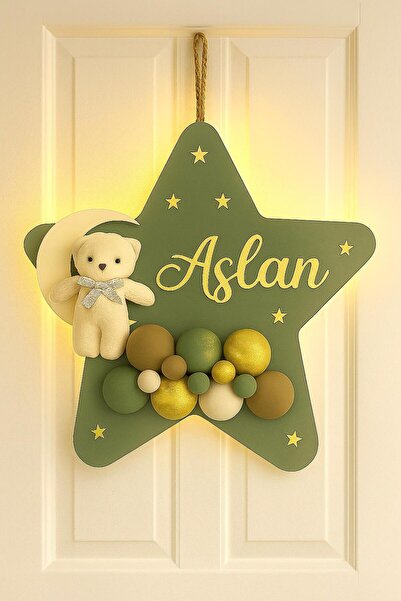 Bonika Bubble Ayıcıklı Ledli Yıldız Bebek Kapı Süsü - Hastane Bebek Kapı Süsü
