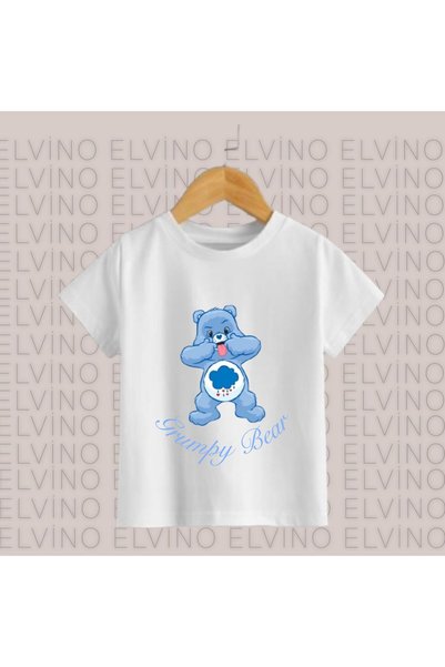 Elvino Care Bears Baskılı Bisiklet Yaka Pamuklu Beyaz Kız/Erkek Çocuk Tshirtleri