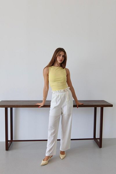 Jeevee White Crinkle Fabric Lace-Up Summer Trousers