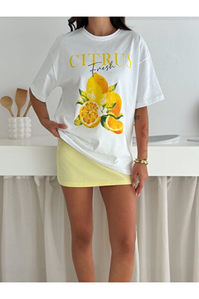 enmodaiçgiyim Γυναικείο μπλουζάκι με στάμπα από 100% βαμβάκι – πολύχρωμα καλοκαιρινά μοτίβα