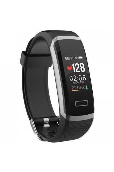 TECHSTAR ® Fitness Bracelet GT101 Silver-Black, IPS, Bluetooth 4.0, Heart Rate Monitoring, Sleep, Act