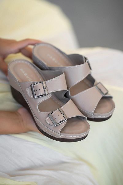 Parponi Zagreb Genuine Leather Padding Sole Women's Slippers Mink