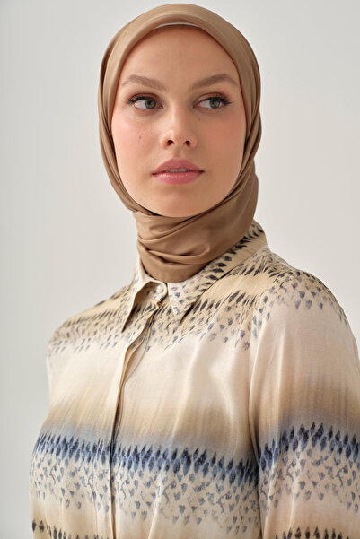 Tuğba Degrade Desenli Crop Gömlek - İndigo