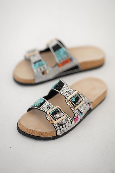 Parponi Velora Stone Buckle Women's Slippers Black