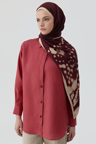 Tuğba Ters Kapamalı Keten Gömlek - Mercan