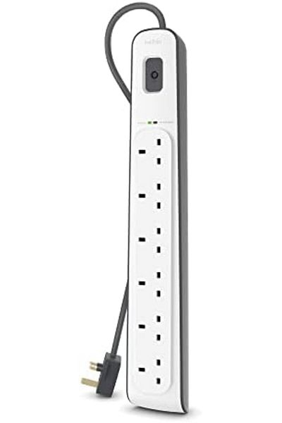 Belkin شريط حماية من زيادة التيار بستة اتجاهات/ستة مقابس مع سلك بطول مترين - ملحق كهربائي عالي التحمل