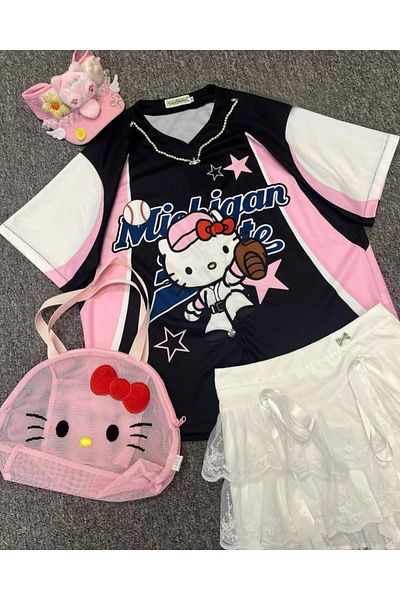 Touz Moda Μαύρη λεπτομέρεια Kitty Unisex Jersey Jersey