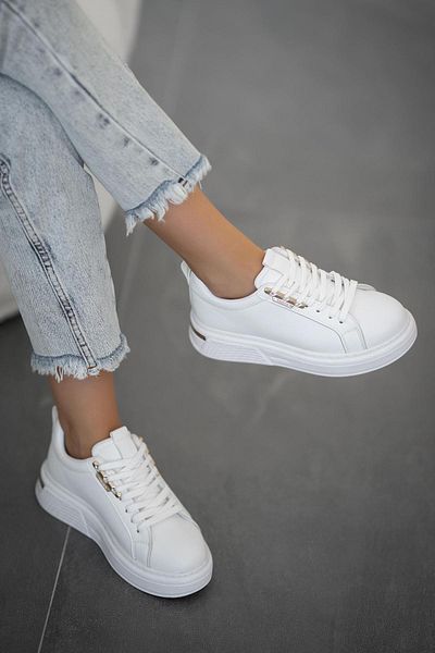 Parponi Solana Women's Thick Sole Lace-Up Sneakers White