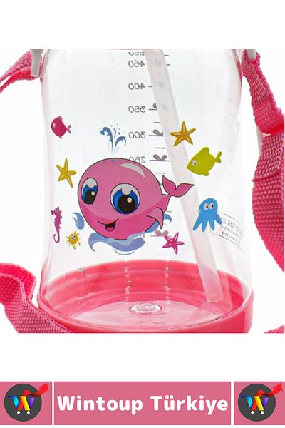 Wintoup Durable Tritan Home Office Kids School Sports Bpa Free with Strap Fun Colorful Straw Water Bottle 550ml